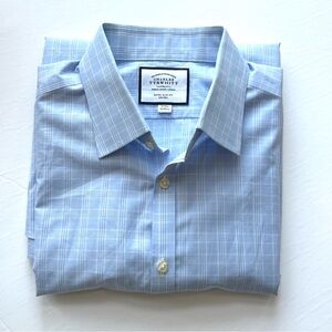 Charles Tyrwhitt Light Blue Plaid Dress Shirt Extra Slim Fit 17/35